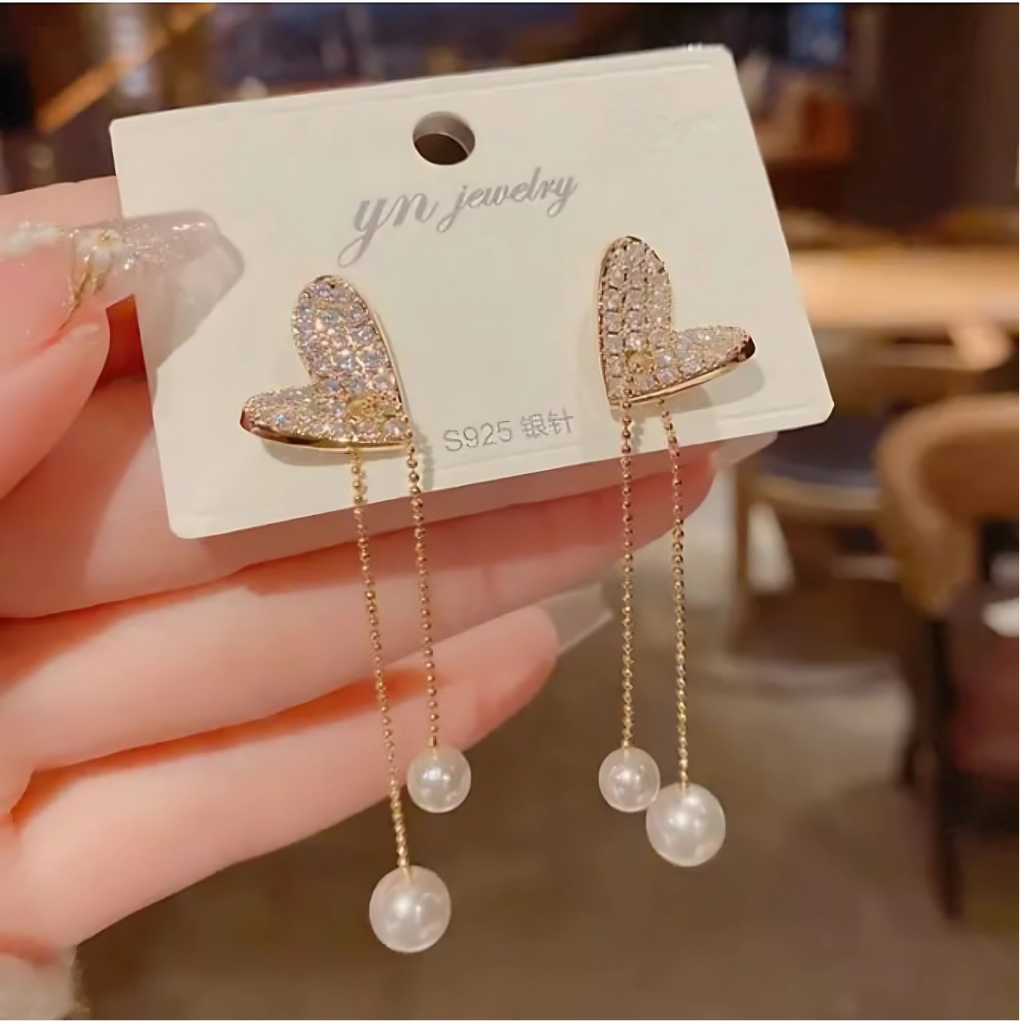 Korean Style Gold Tone Crystal Heart Earrings