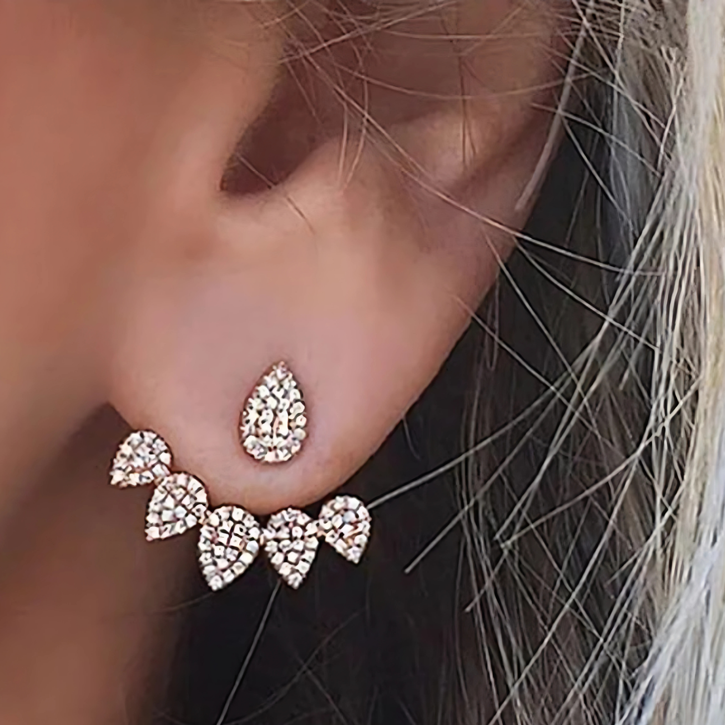 Gold Crystal Lotus Ear Jackets