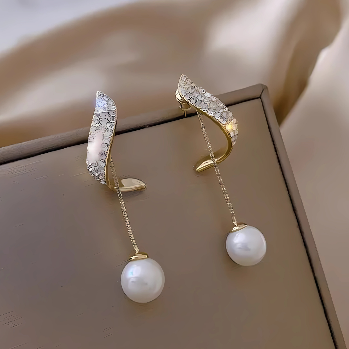 Gold Tone Crystal Accent Pearl Earrings
