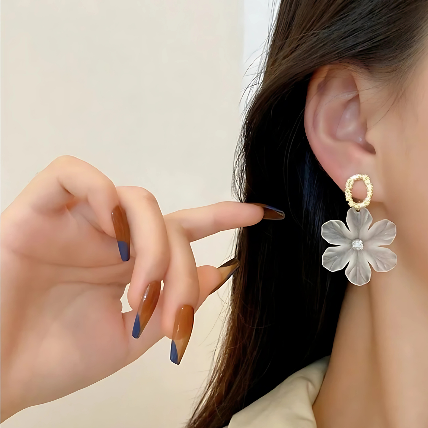 Gold Tone White Petal Flower Dangles