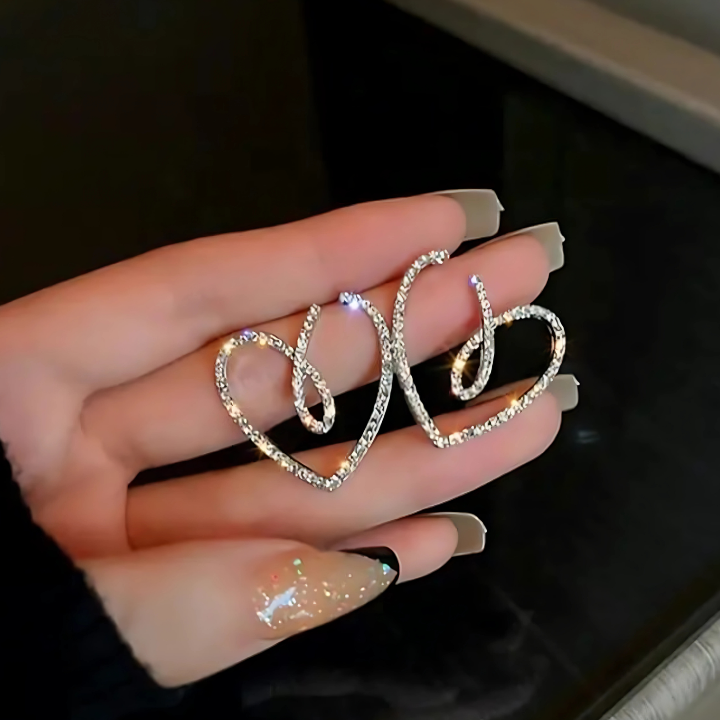 Silver Tone Pave Rhinestone Heart Studs