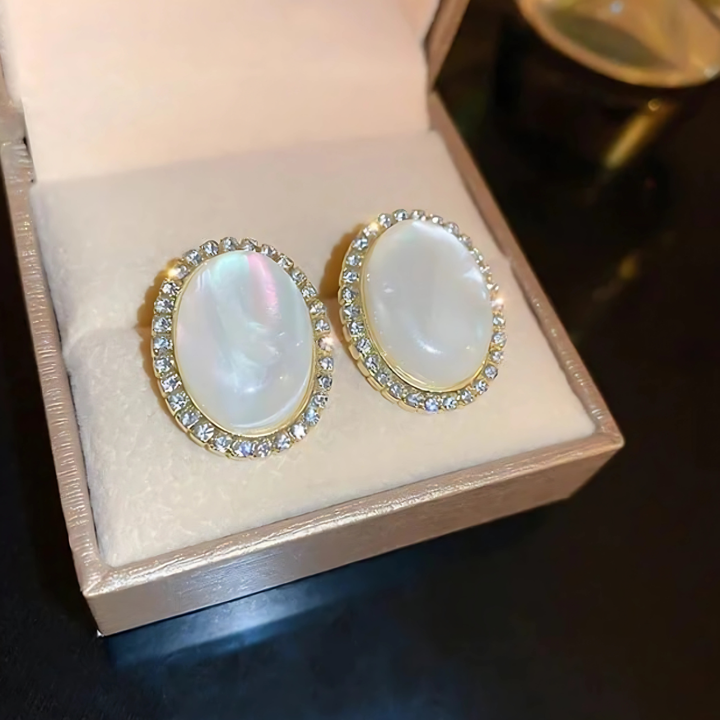 Gold Tone Mother of Pearl Oval Studs