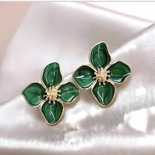 Emerald Green Floral Earrings