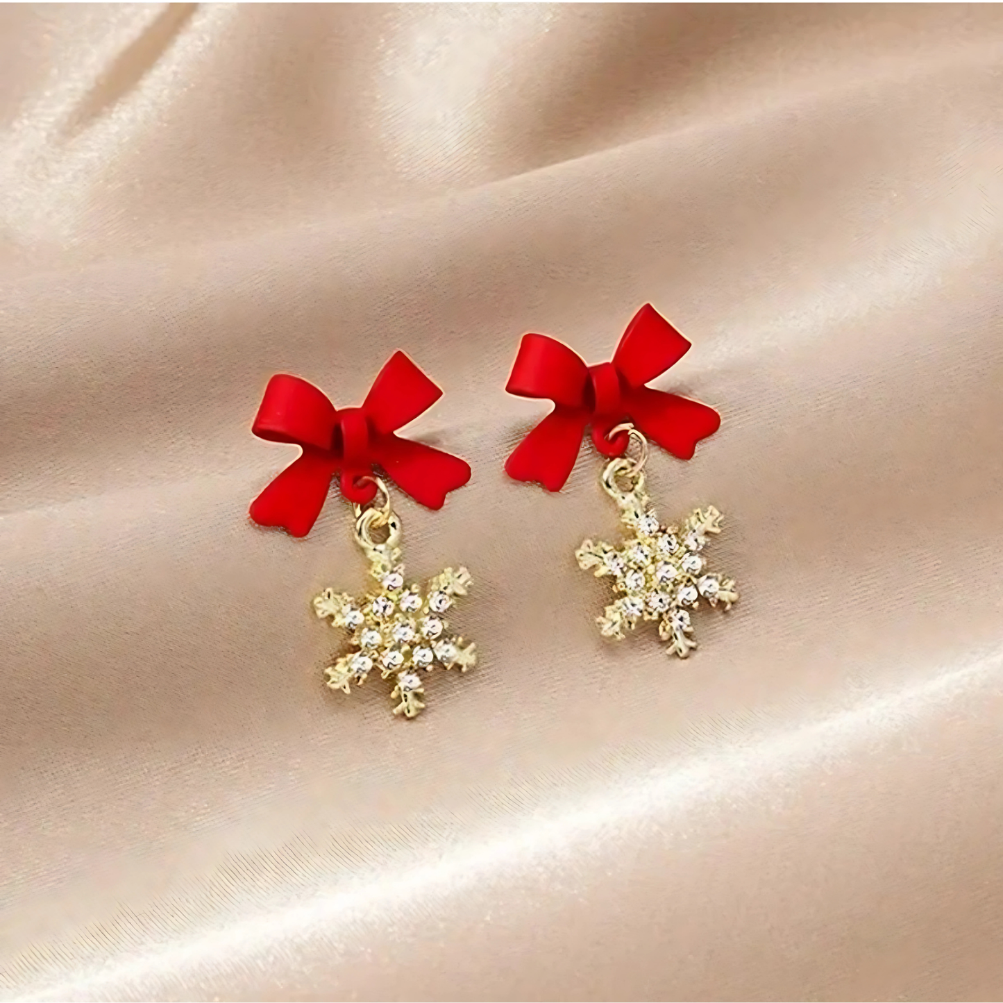 Red Bow Snowflake Earrings