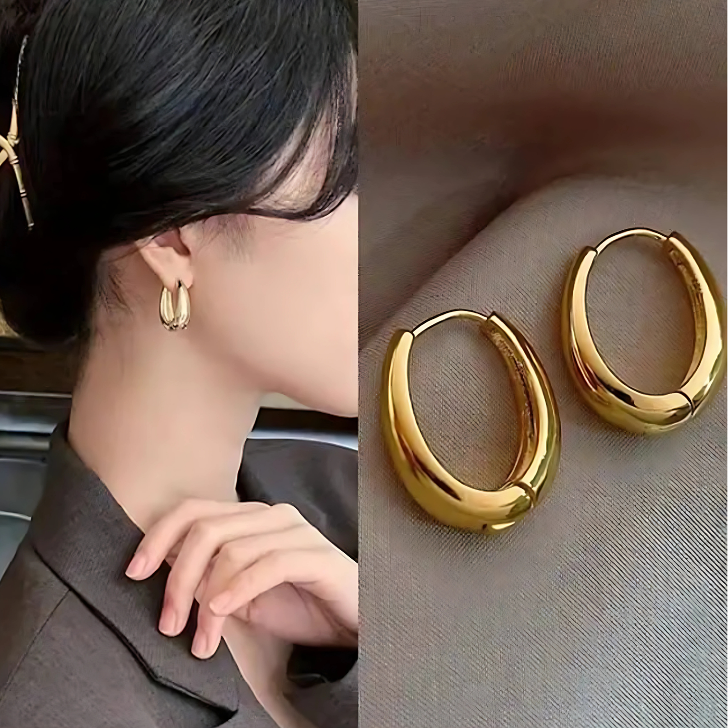 Gold Tone Chunky Huggie Hoops
