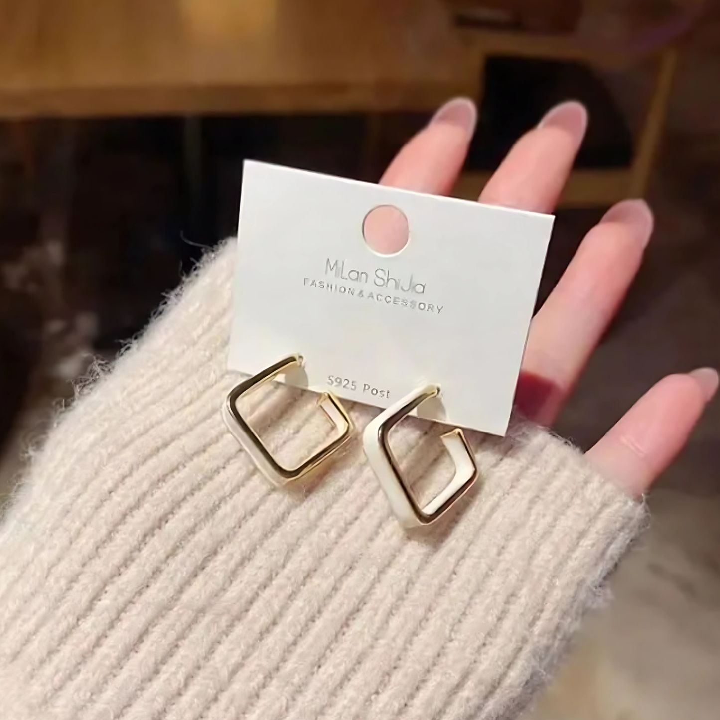 Gold Tone White Enamel Square Hoops