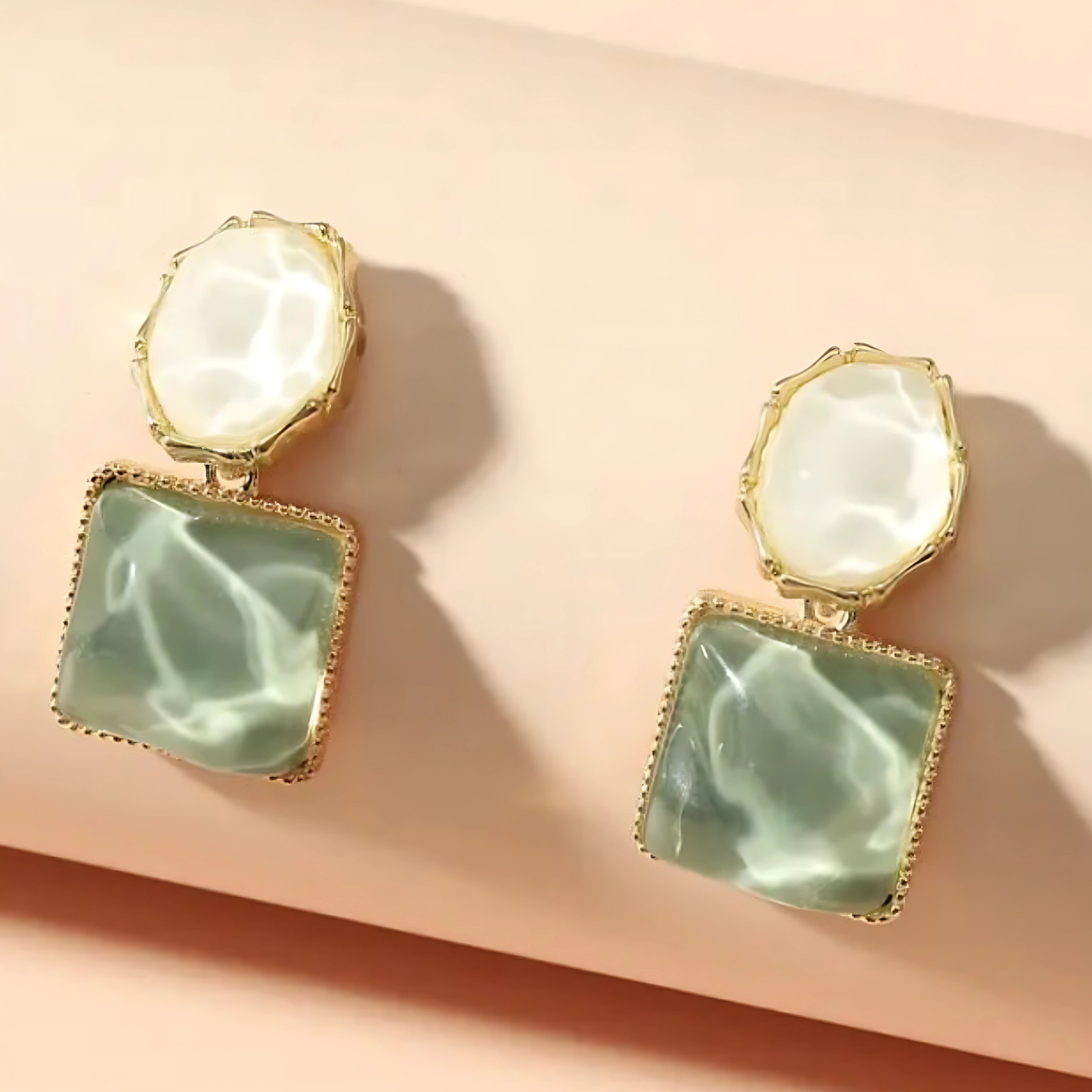Gold Tone Irregular White Light Green Dangles