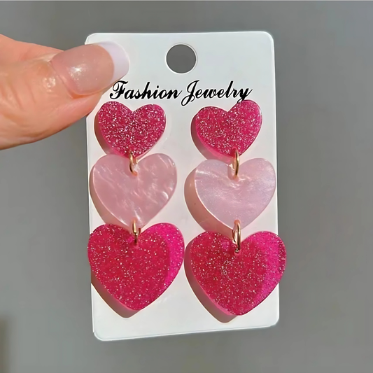 Barbie Pink Glitter Heart Dangle Earrings