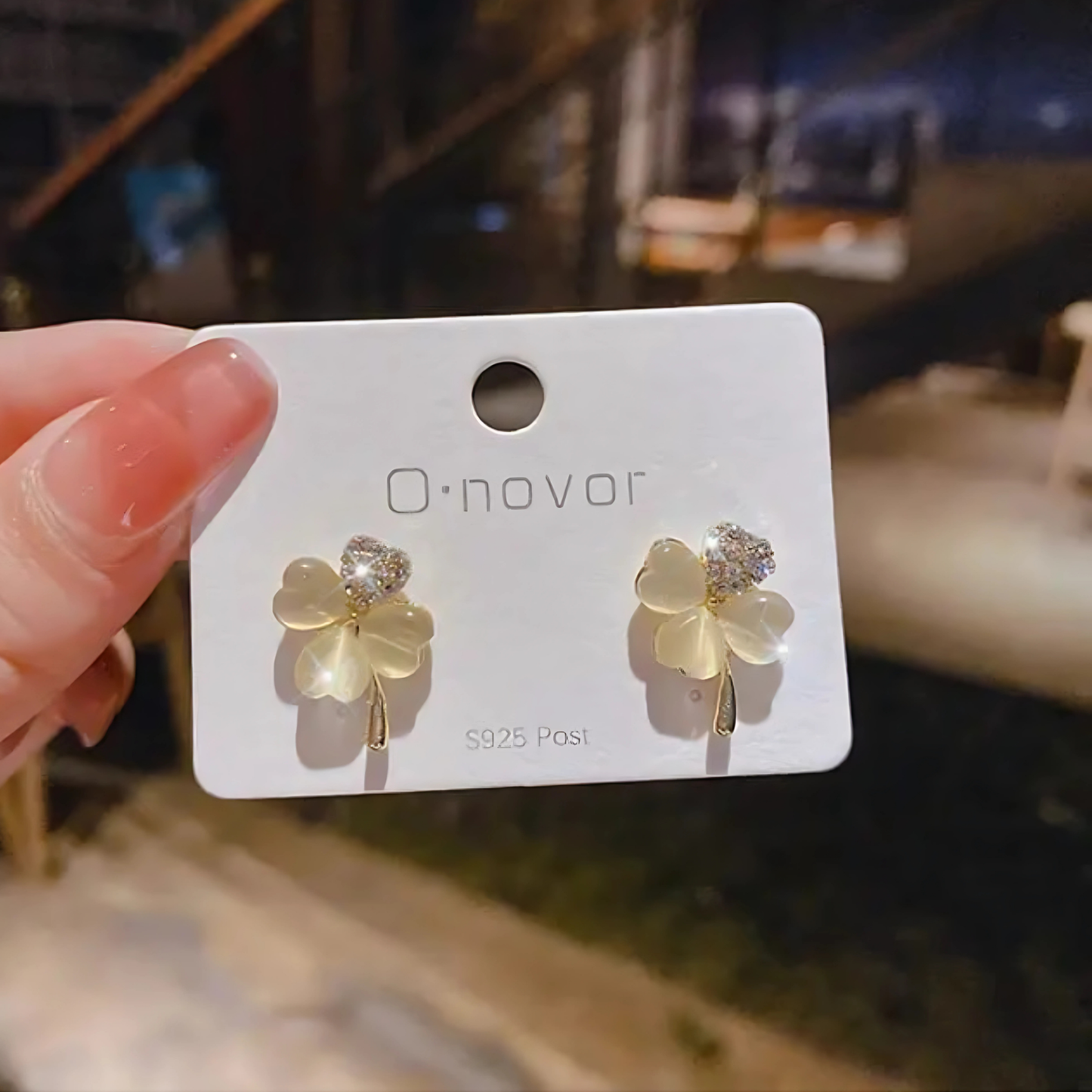 Silver Tone Clear Petal Clover Studs