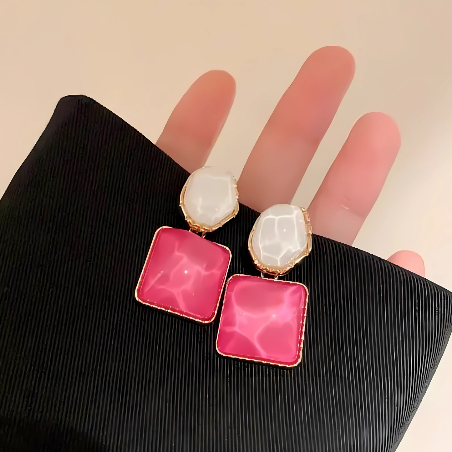 Gold Tone Irregular White Pink Dangles