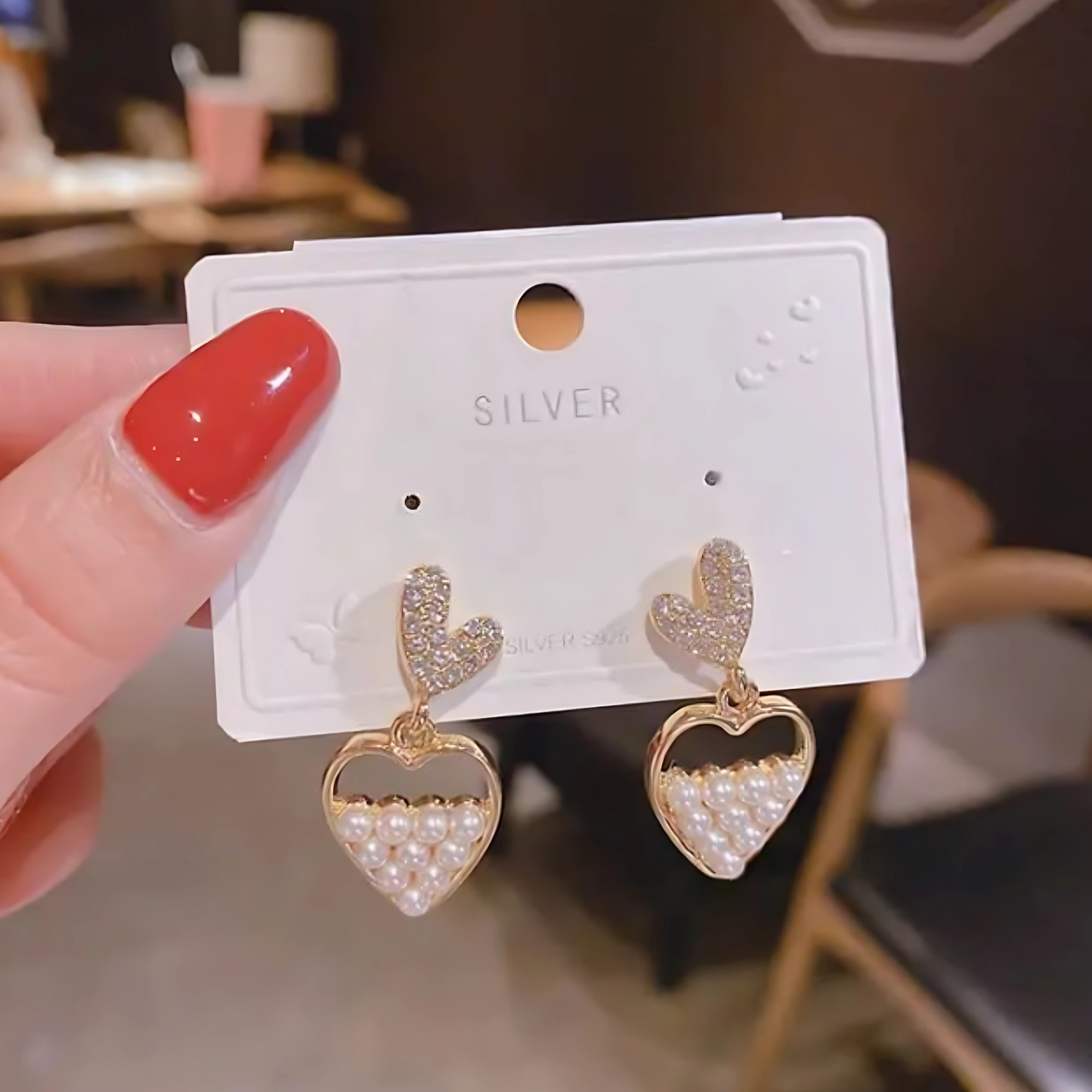 Two Heart Drop Earrings Gold