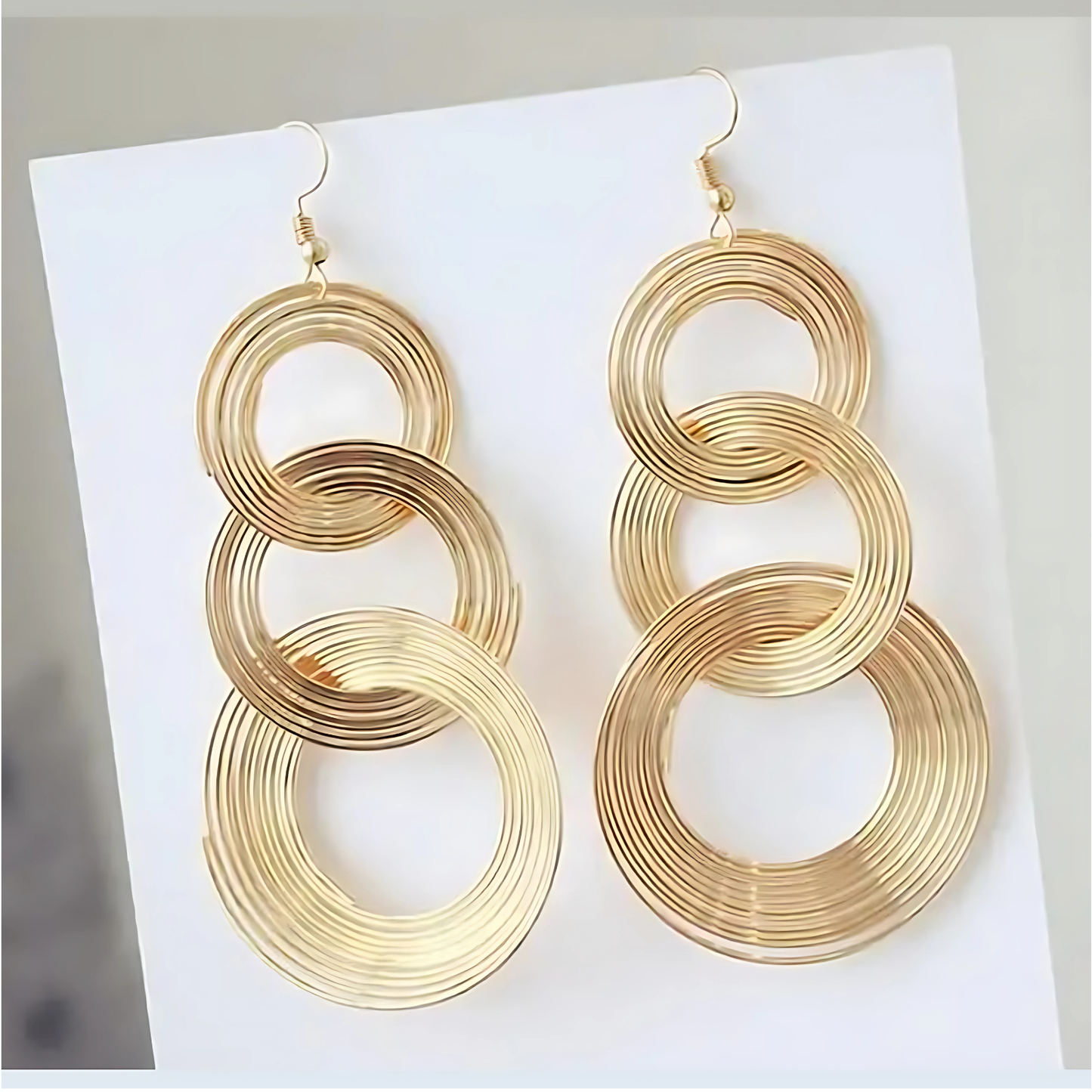 Gold Tone Wire Wrapped Triple Circle Earrings