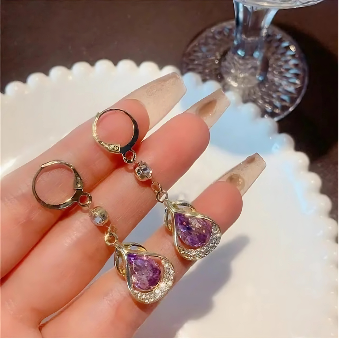 Lavender Crystal Drop Earrings