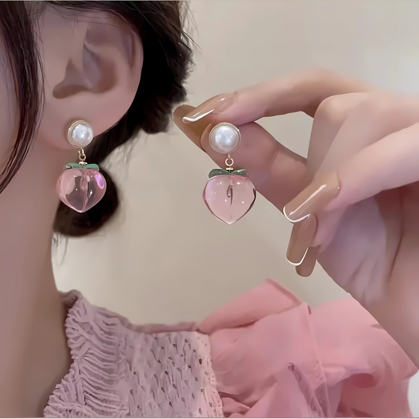 Cute Acrylic Peach Pearl Dangles