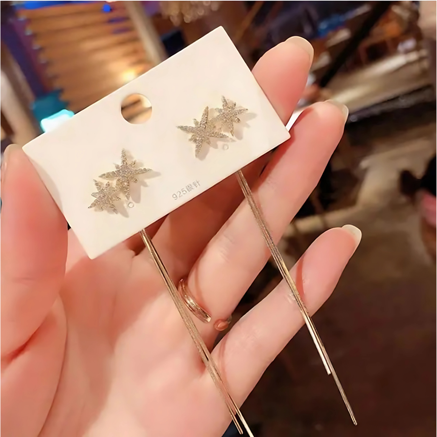 Unique Trending Silver Tone Sparkling Star Tassels