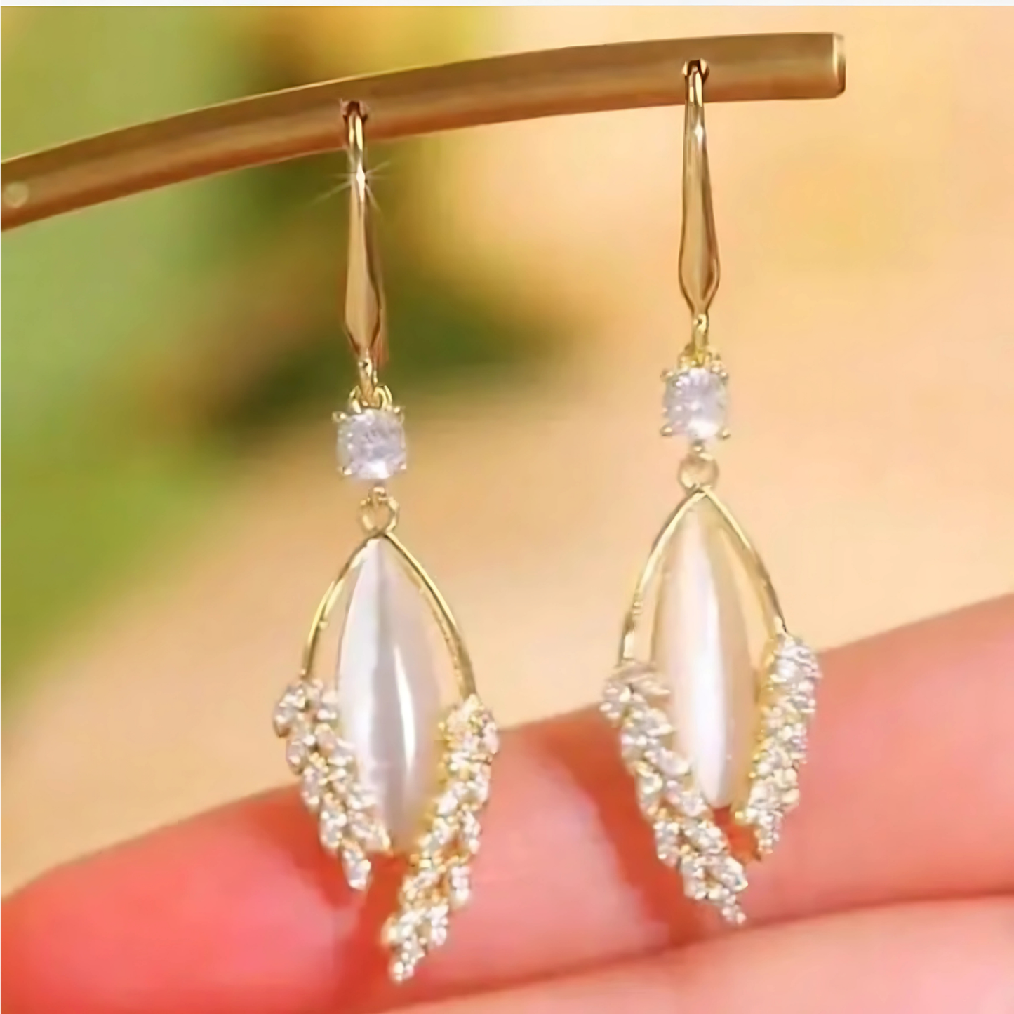 Gold Tone Iridescent Opal Crystal Wheat Dangles