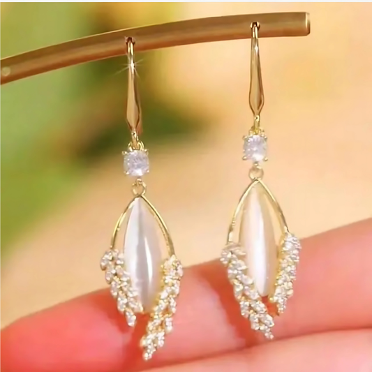 Gold Tone Iridescent Opal Crystal Wheat Dangles