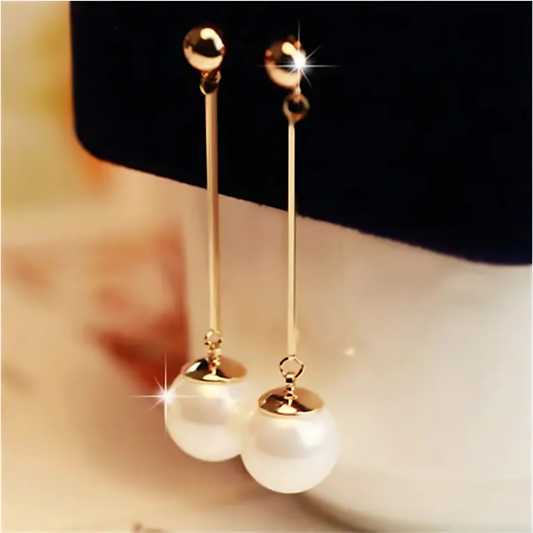 Minimalist Gold Tone Simulated Pearl Tassel Earrings