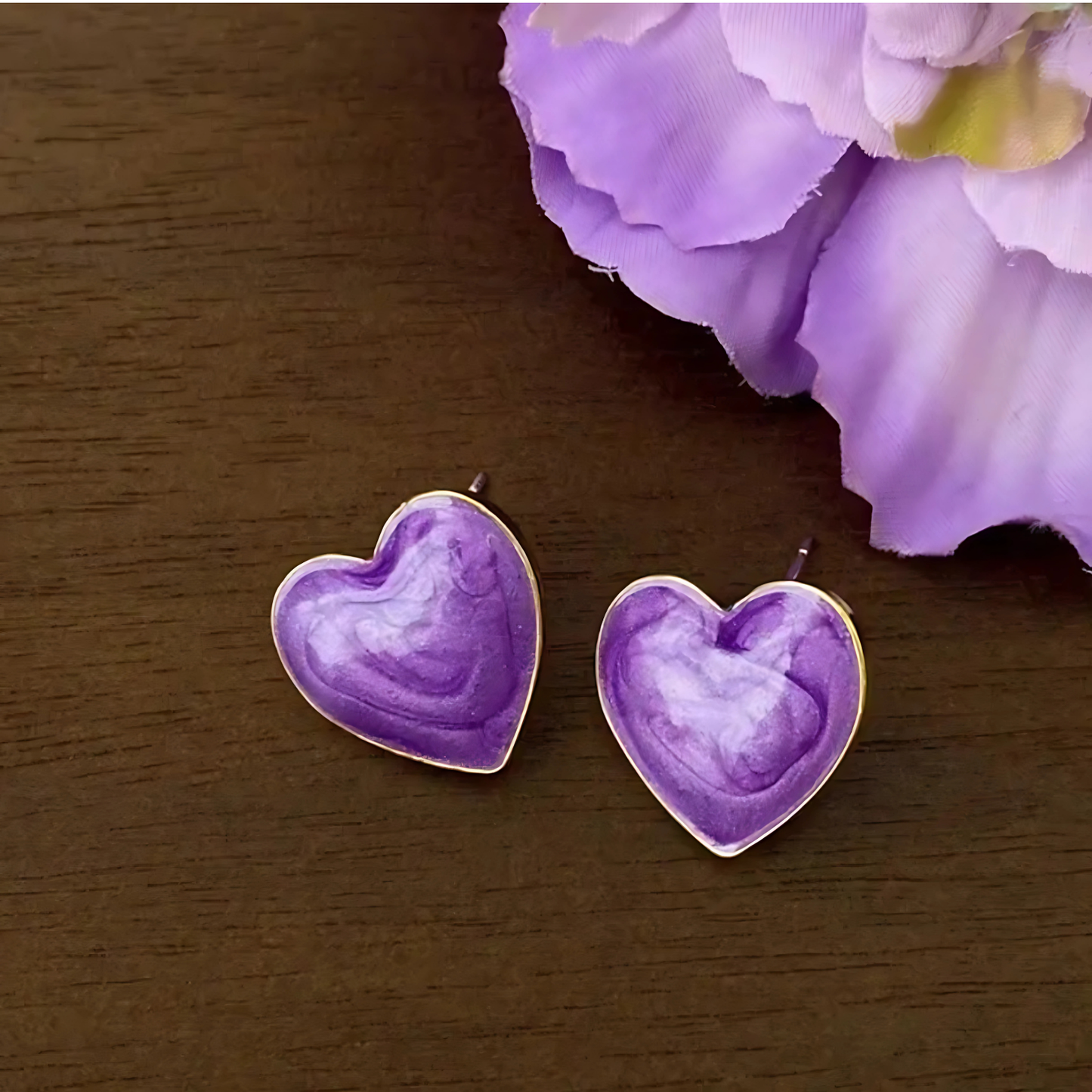 Gold Tone Swirl Purple Heart Studs