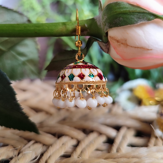Vibrant Meenakari Jhumki: White, Green, Red for Daily Wear