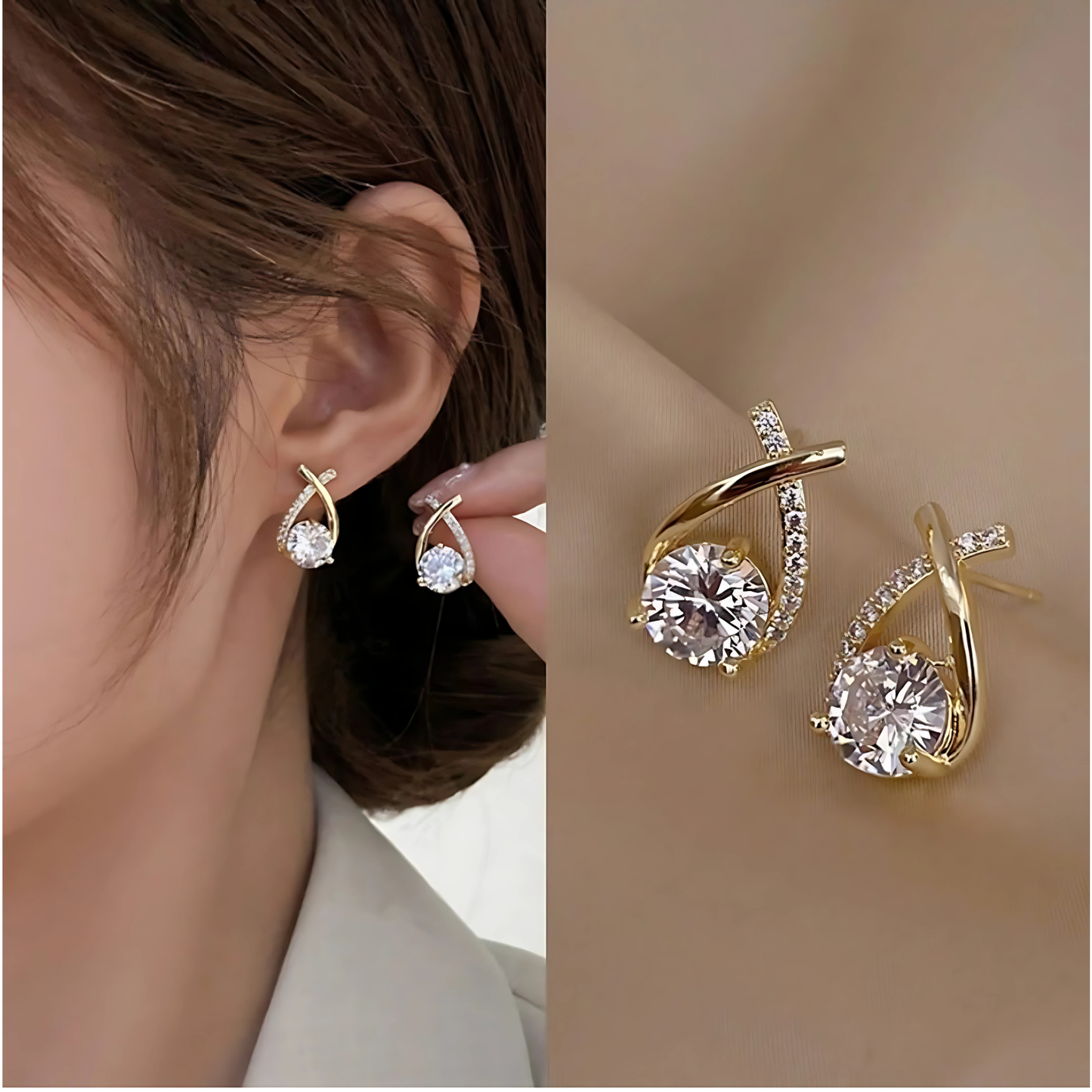 Stunning Gold Tone Pave Crystal Teardrop Studs