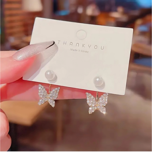 Small Butterfly Earrings with Pearl Accent