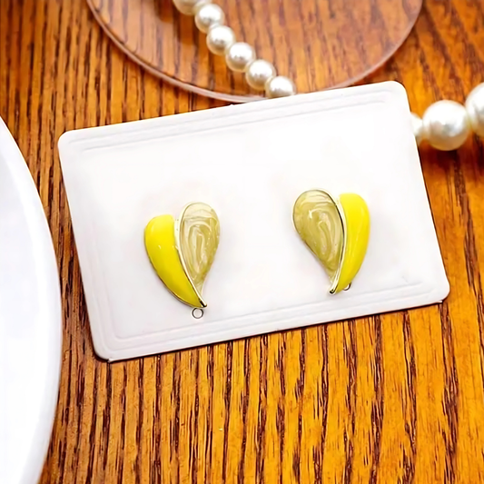 Gold Tone Iridescent Yellow Heart Studs