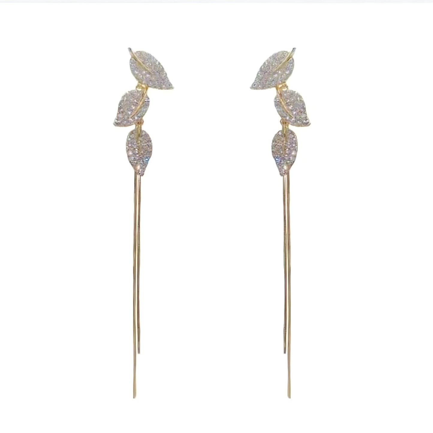 Gold Tone Pave Crystal Leaf Tassels