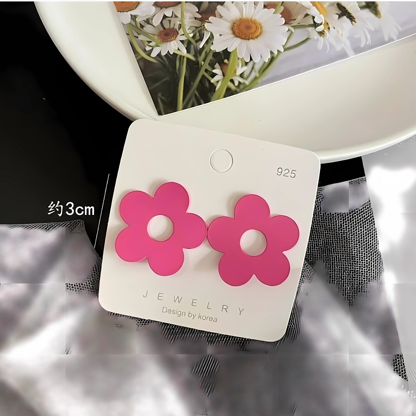 Matte Pink Flower Stud Earrings