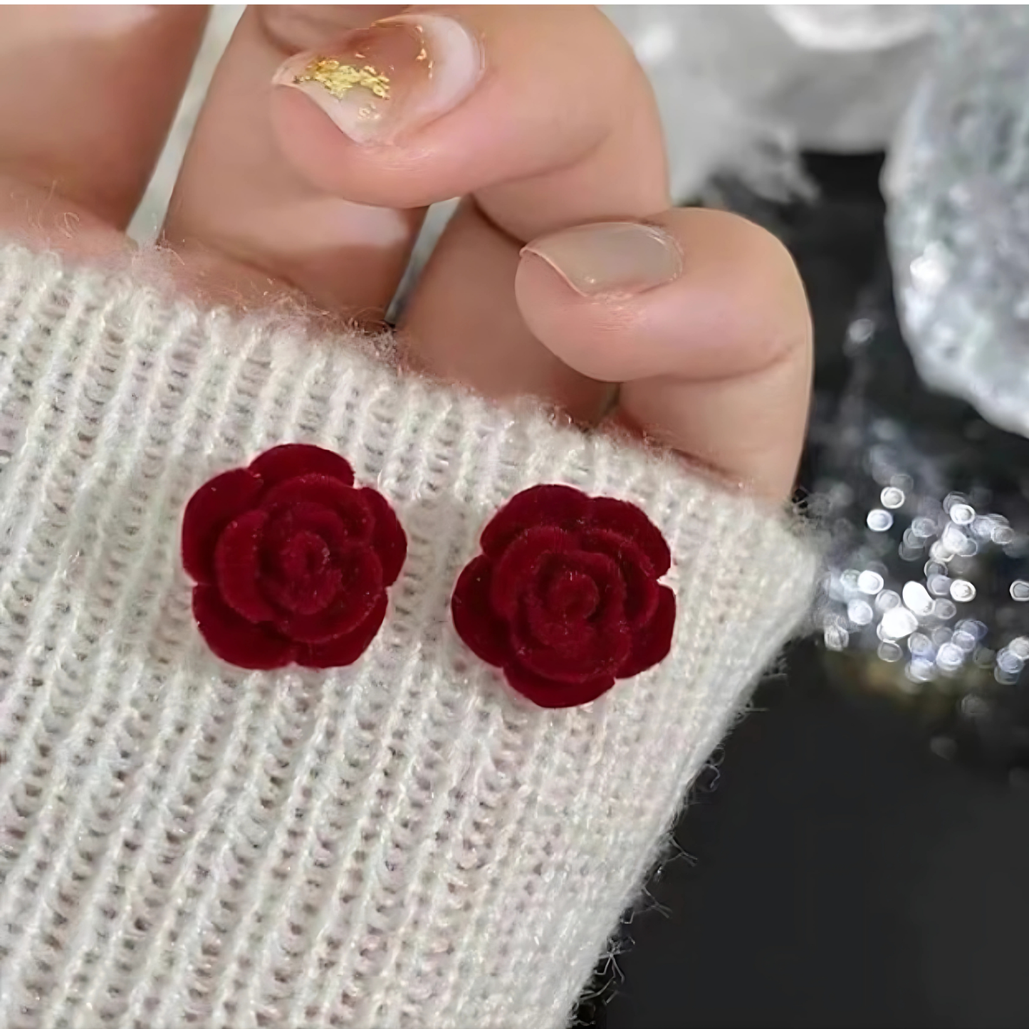 Floral Stud Earrings Red Velvet