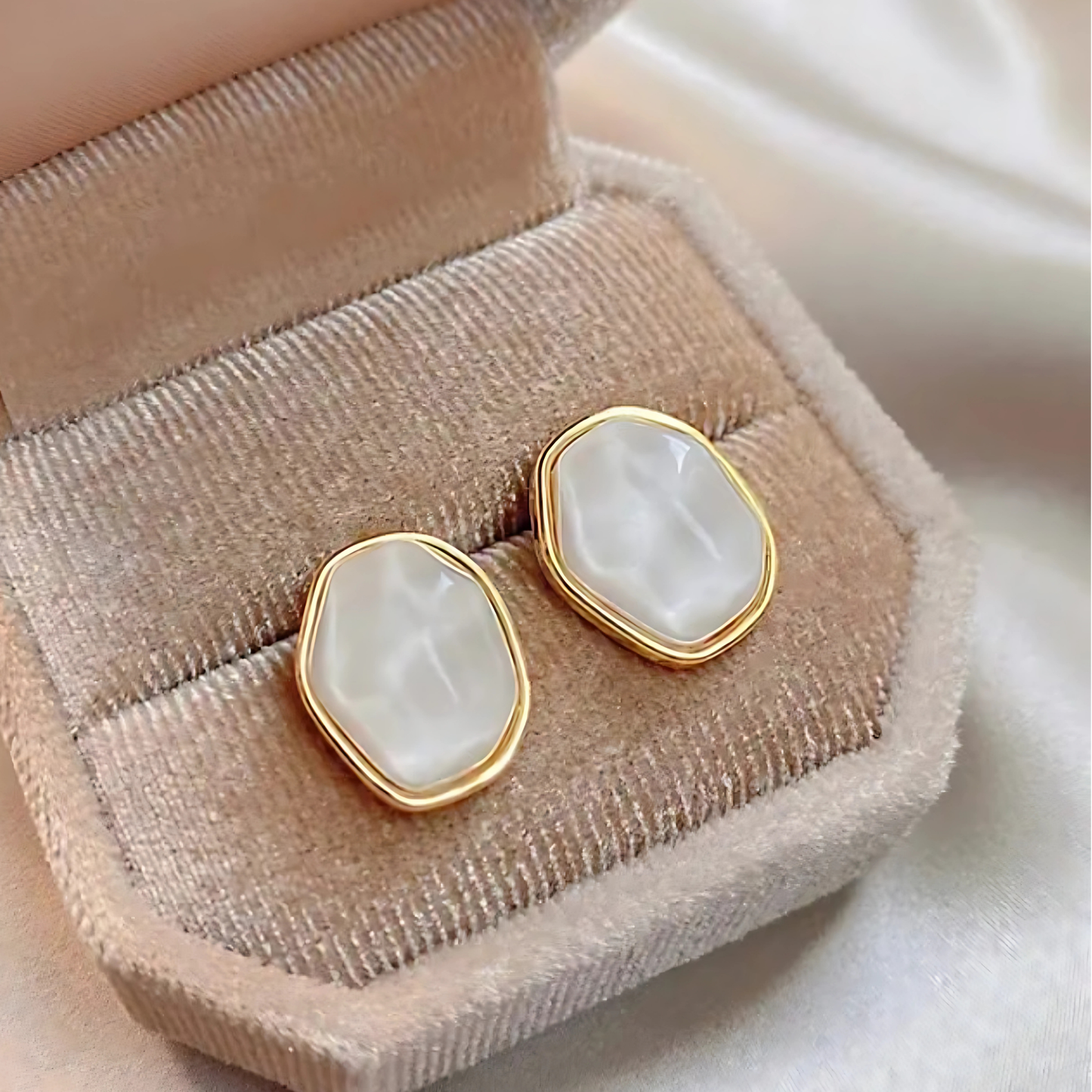 Gold Tone Organic Shape White Pearl Studs