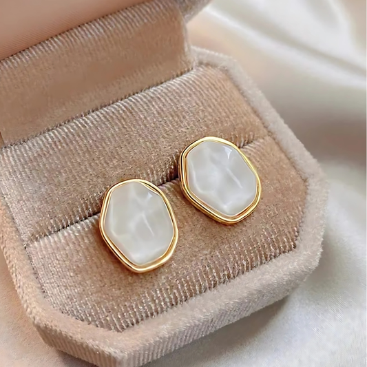 Gold Tone Organic Shape White Pearl Studs