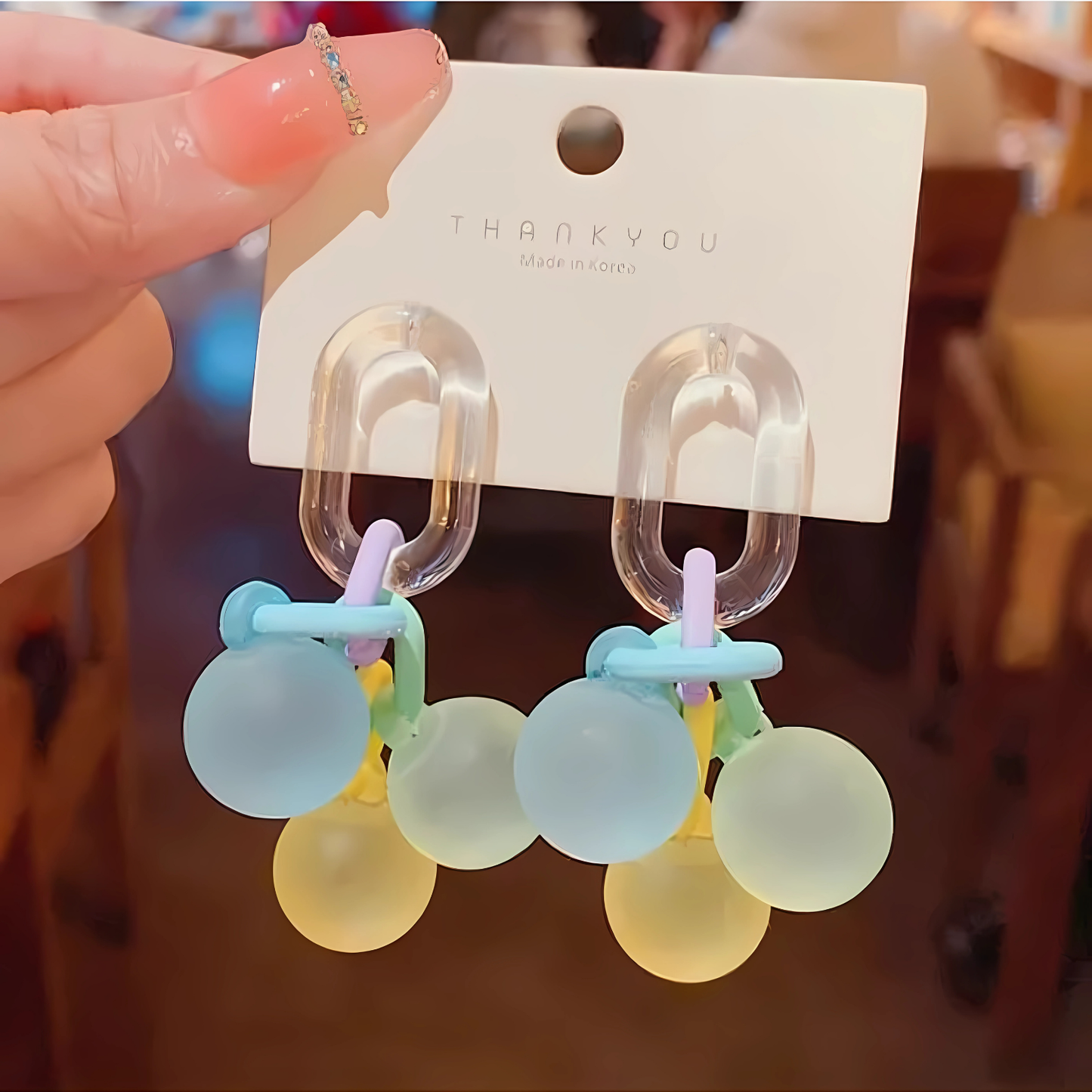 Clear Acrylic Top Colorful Resin Ball Earrings