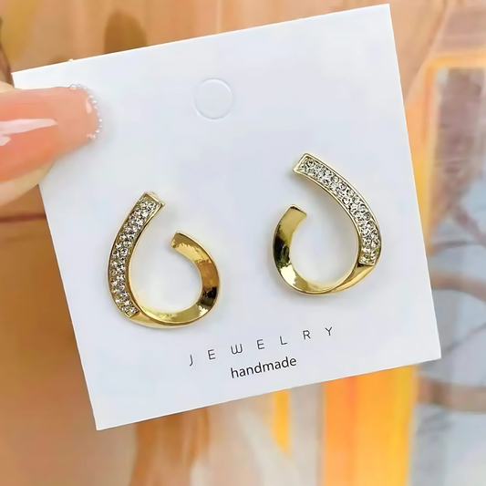 Gold Tone Pave Crystal Curved Studs