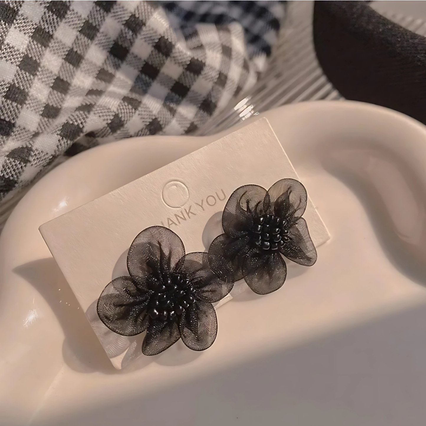 Sheer Black Petal Flower Studs