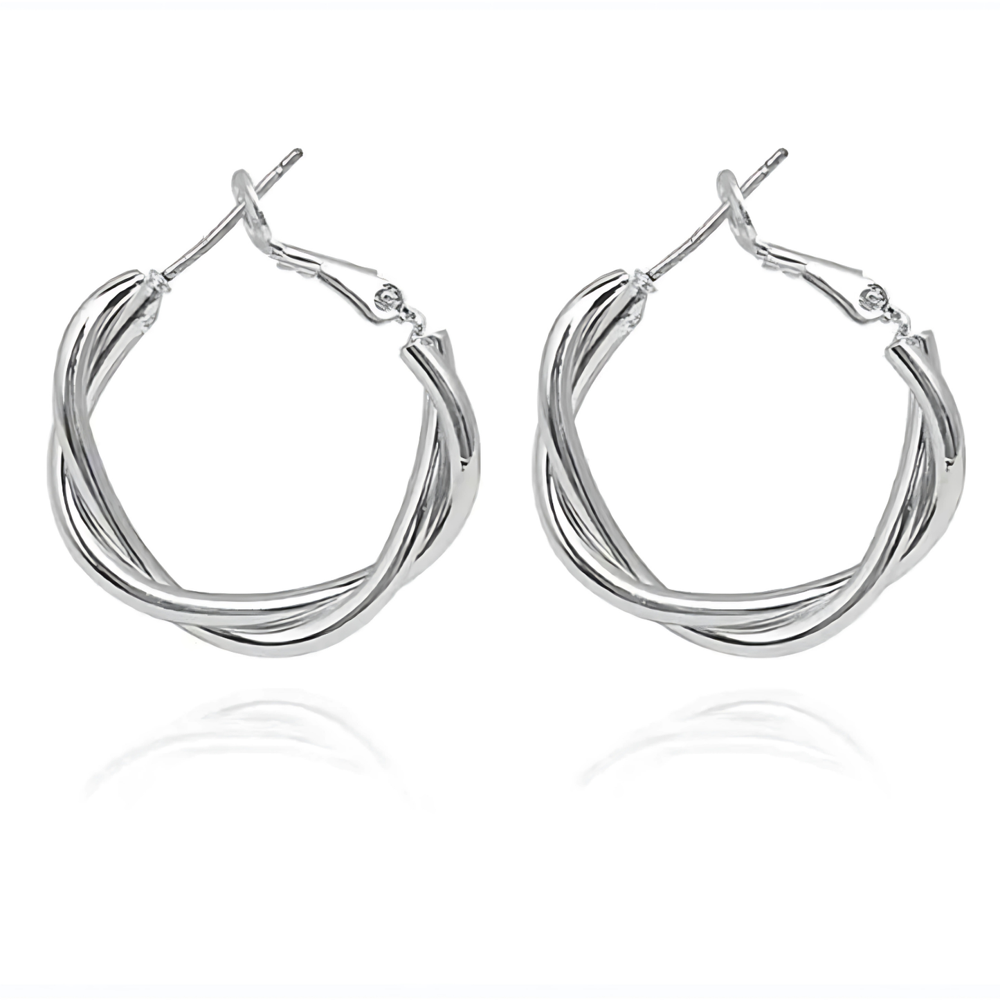 Medium Size Twisted Silver Hoop Earrings
