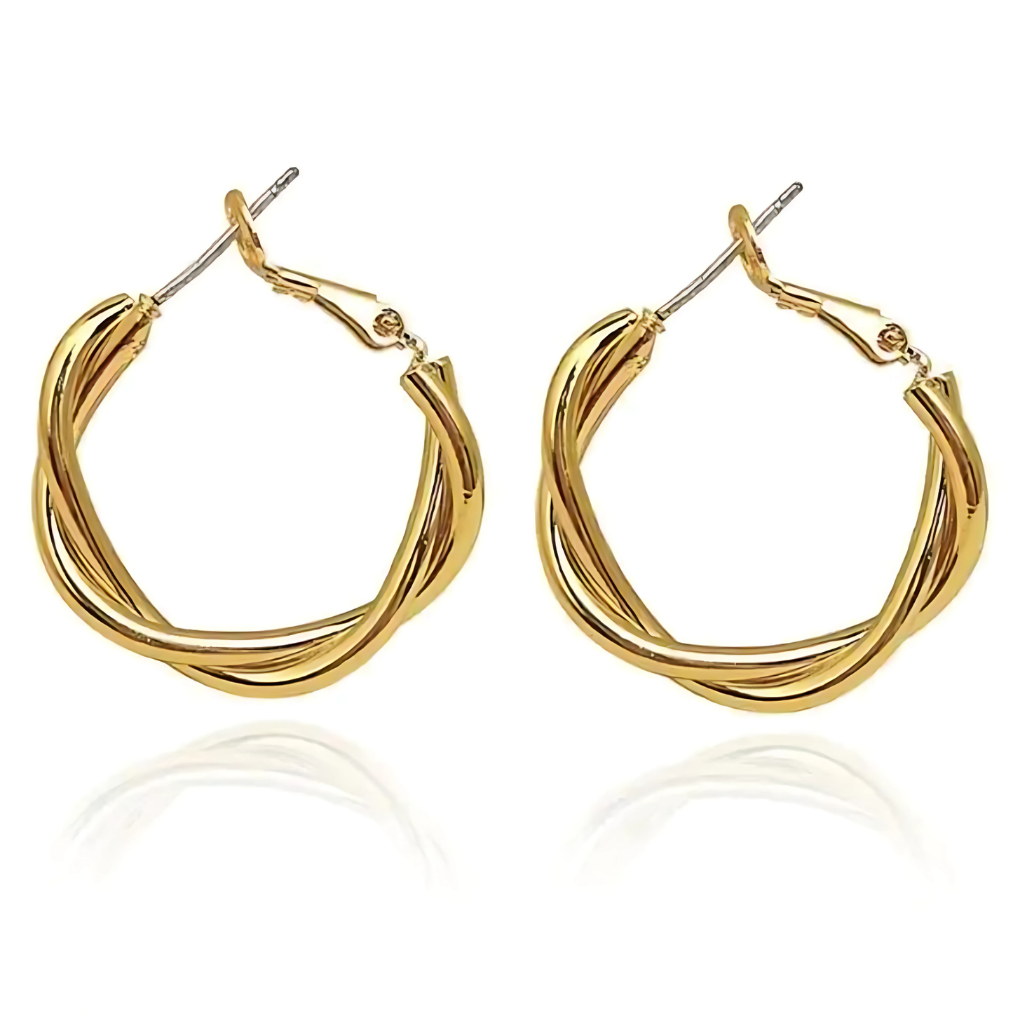 Medium Size Twisted Gold Hoop Earrings