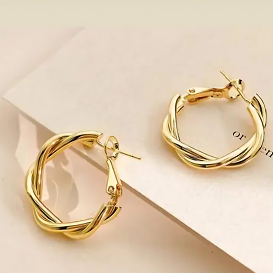Medium Size Twisted Gold Hoop Earrings