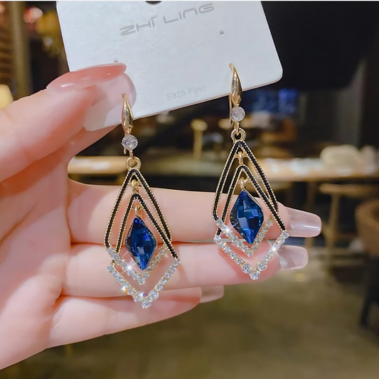 Gold Tone Teal Crystal Layered Kite Dangles