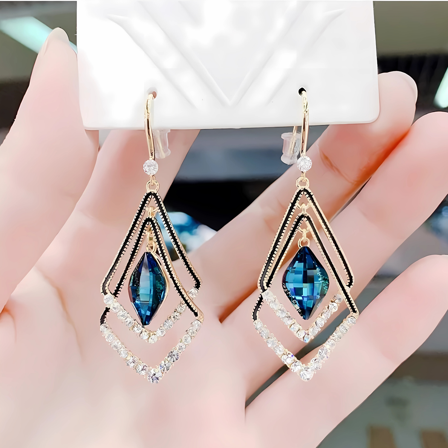 Gold Tone Teal Crystal Layered Kite Dangles