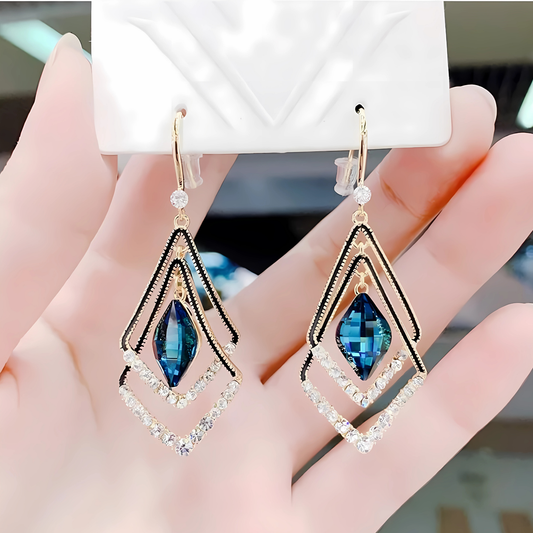 Gold Tone Teal Crystal Layered Kite Dangles