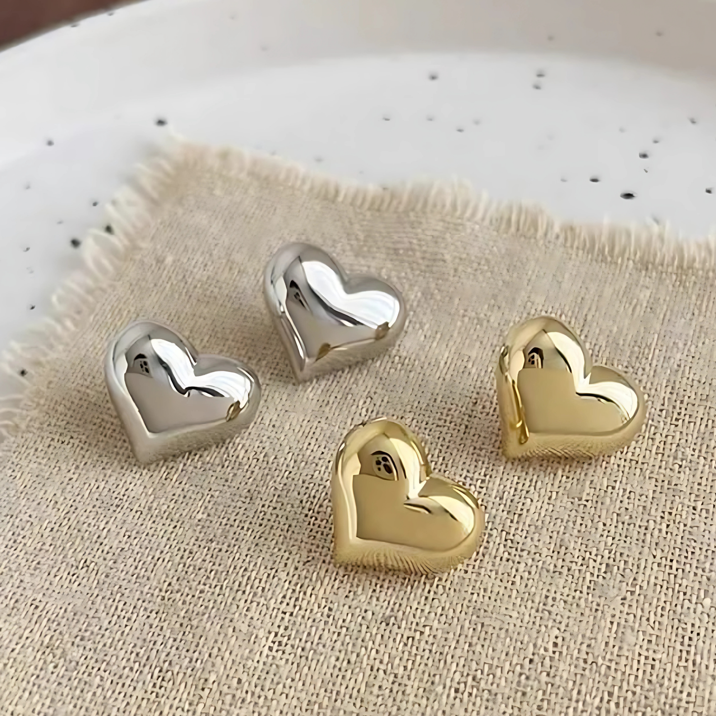 Polished Gold Heart Studs