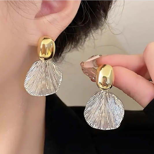 Gold Top Silver Textured Fan Dangles