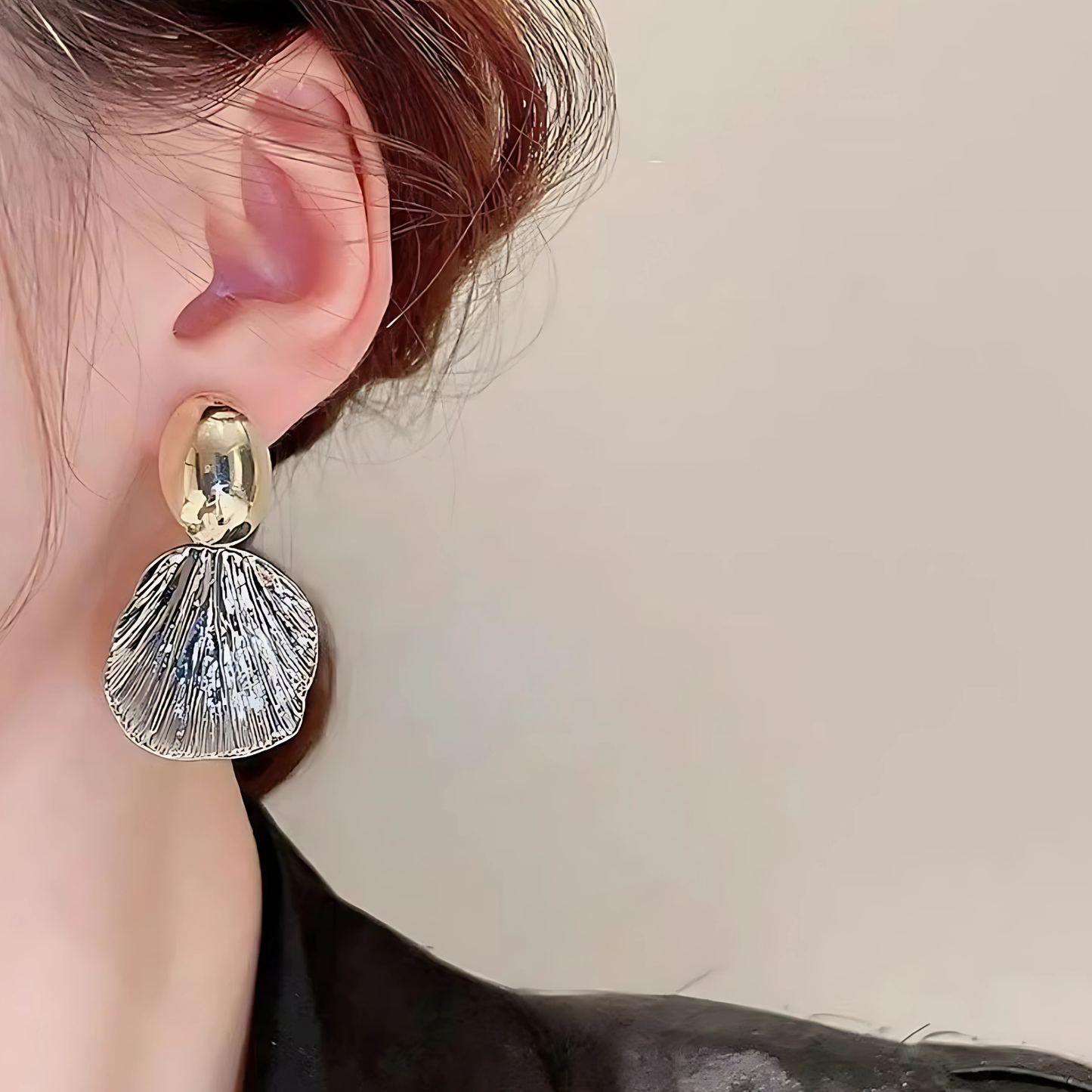 Gold Top Silver Textured Fan Dangles