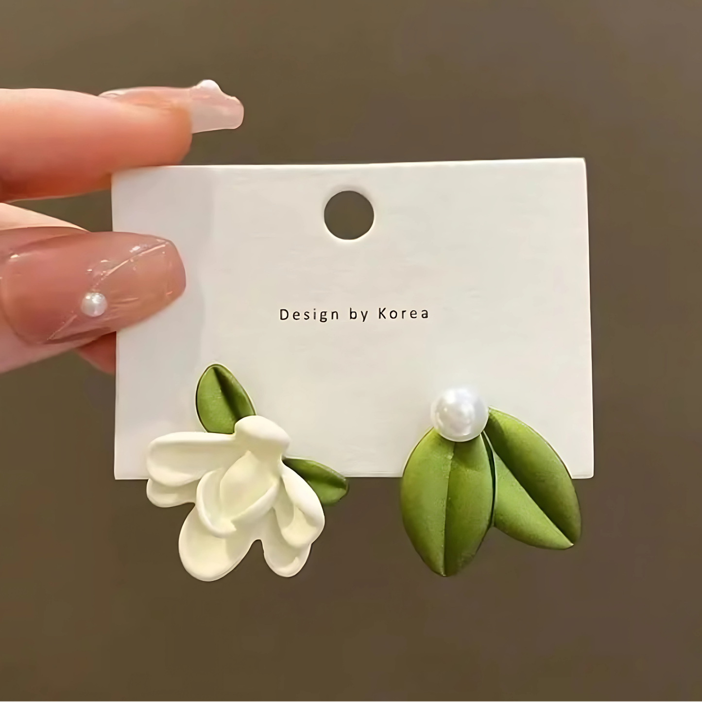 White Fimo Gardenia Asymmetrical Studs