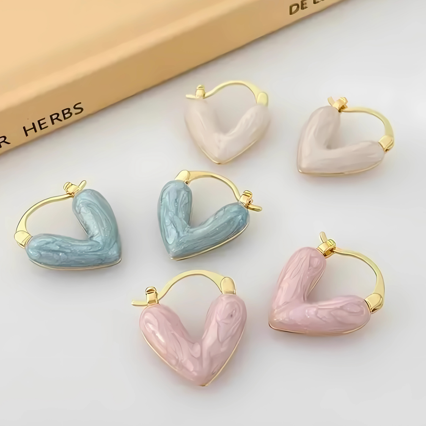 Gold Tone Light Blue Enamel Heart Hoops (Assorted)