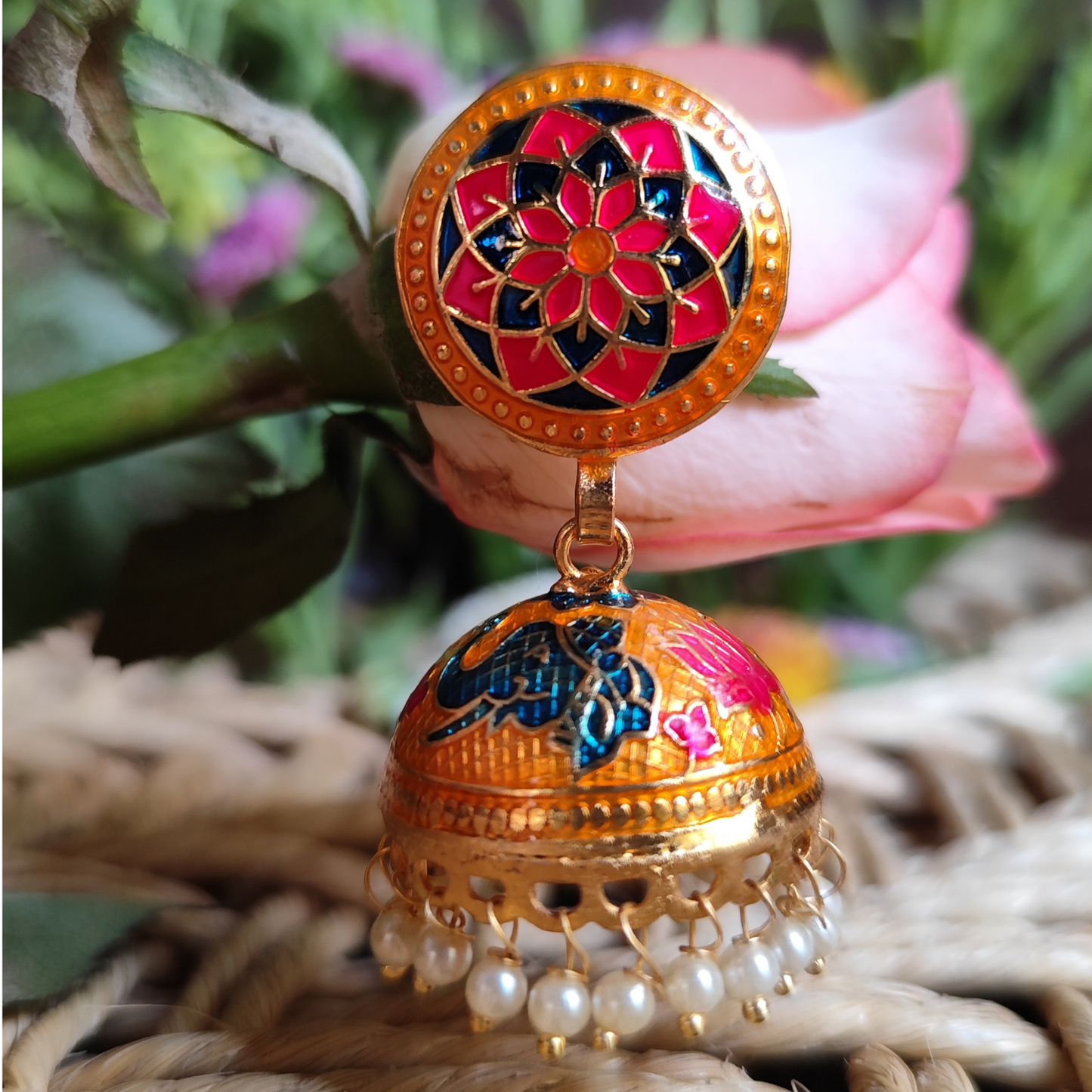 Golden Meenakari Jhumki for Traditional and Ethnic look