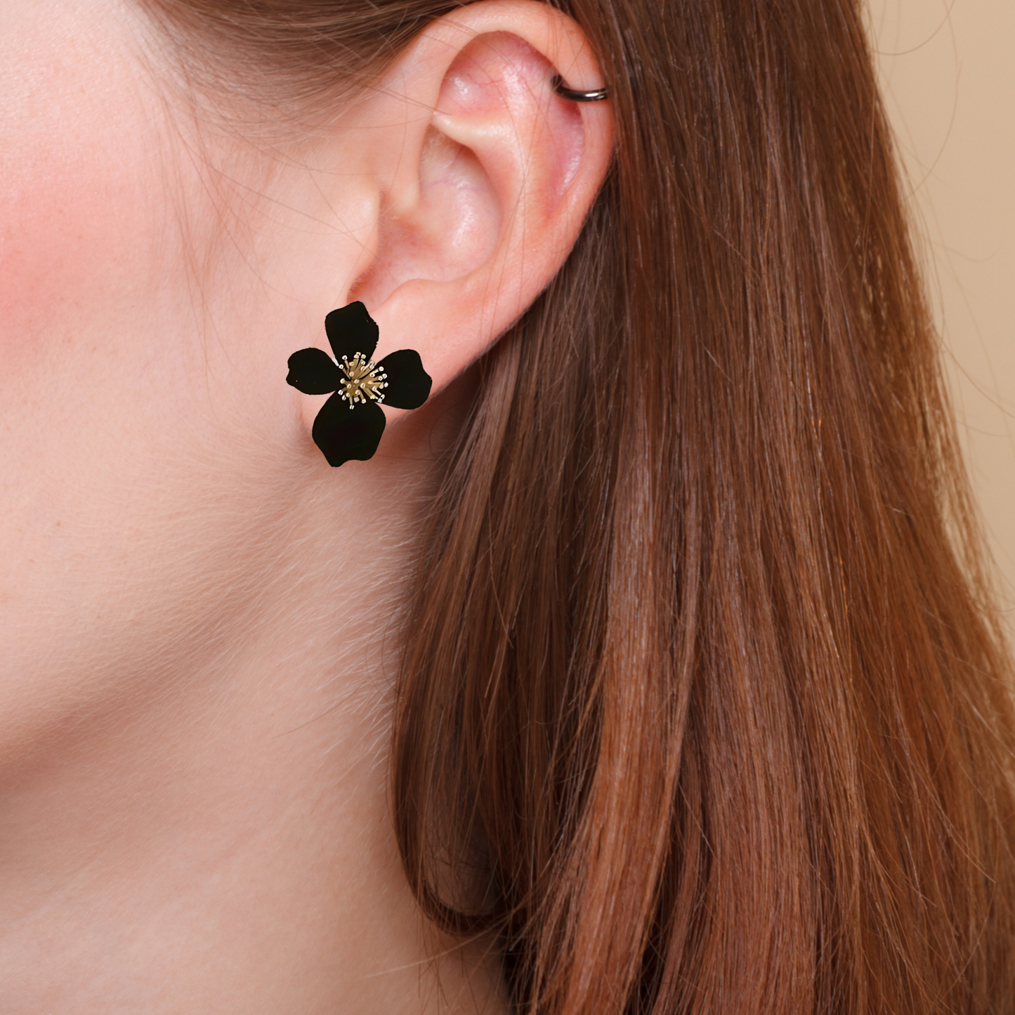 Black 4 Petals Korean Earrings for Office Wear, Casual Wear and daily wear