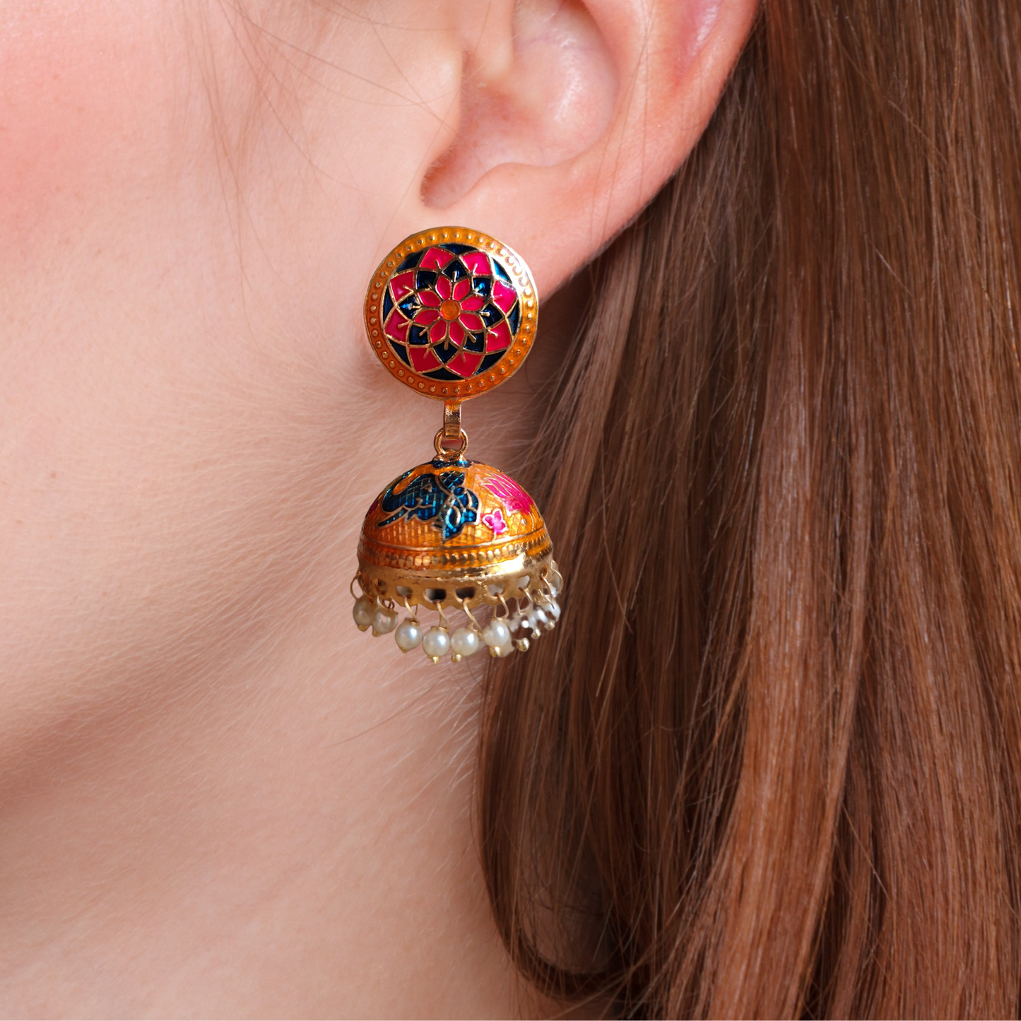 Golden Meenakari Jhumki for Traditional and Ethnic look