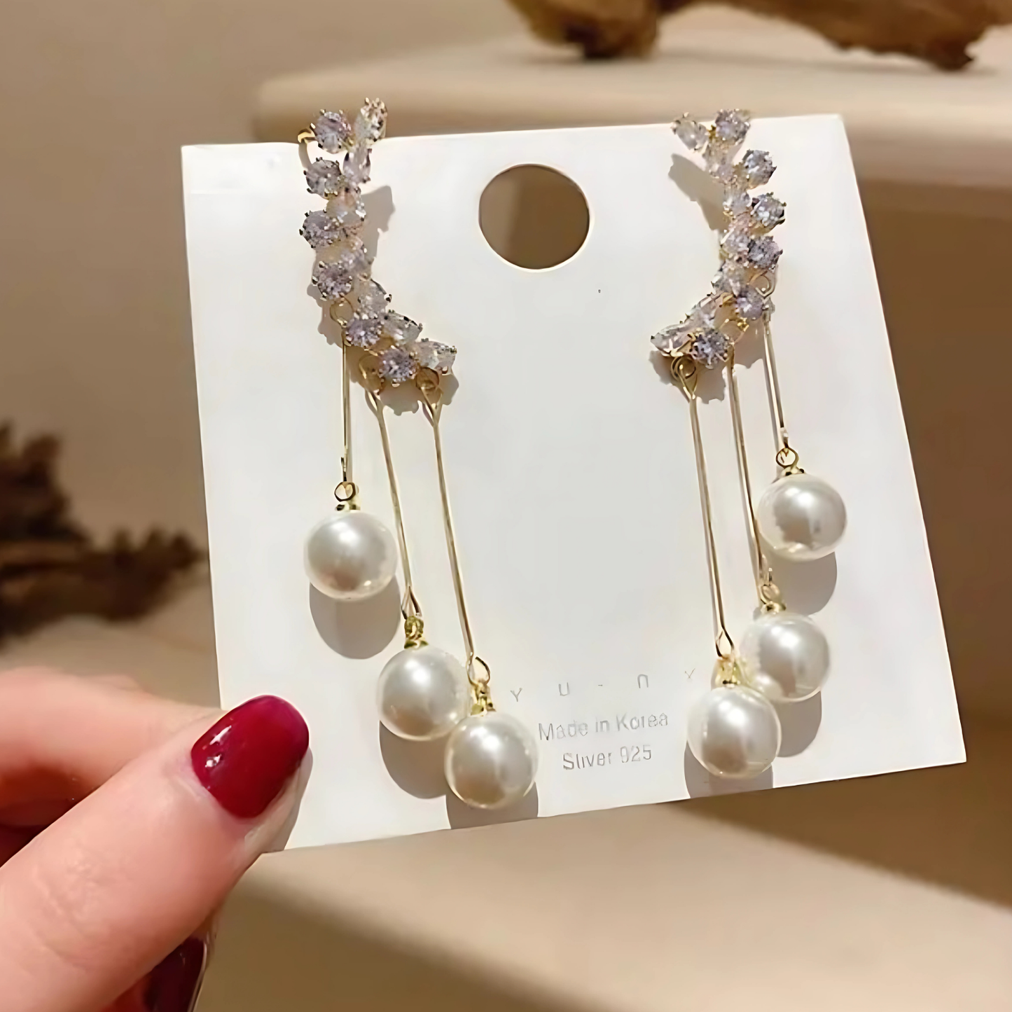 Unique Crystal Crescent Pearl Dangles